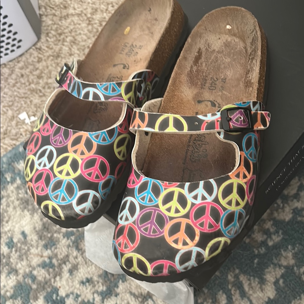 Birki’s Colorful Peace Sign Clogs